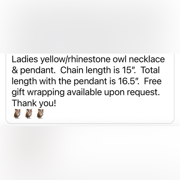 Vintage Owl Yellow/Rhinestone Pendant & Necklace - Picture 7 of 7